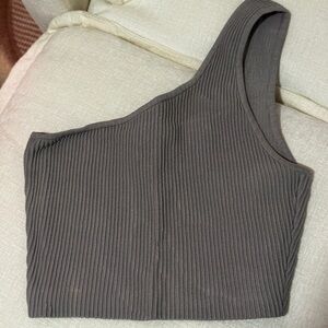 Aritzia One-Shoulder Ribbed Tank Top - Charcoal
